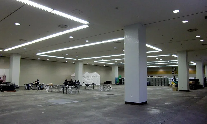 Recessed ceiling lights in a bright residential interior