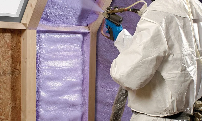Spray foam insulation materials at a home project