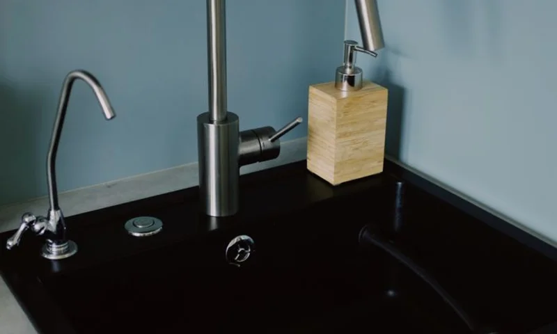Kitchen faucet over a sink